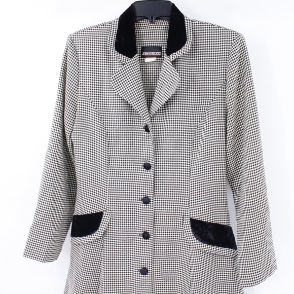 Vintage John Roberts dress womens 10 Houndstooth Velvet trim Button front maxi - Picture 2 of 14